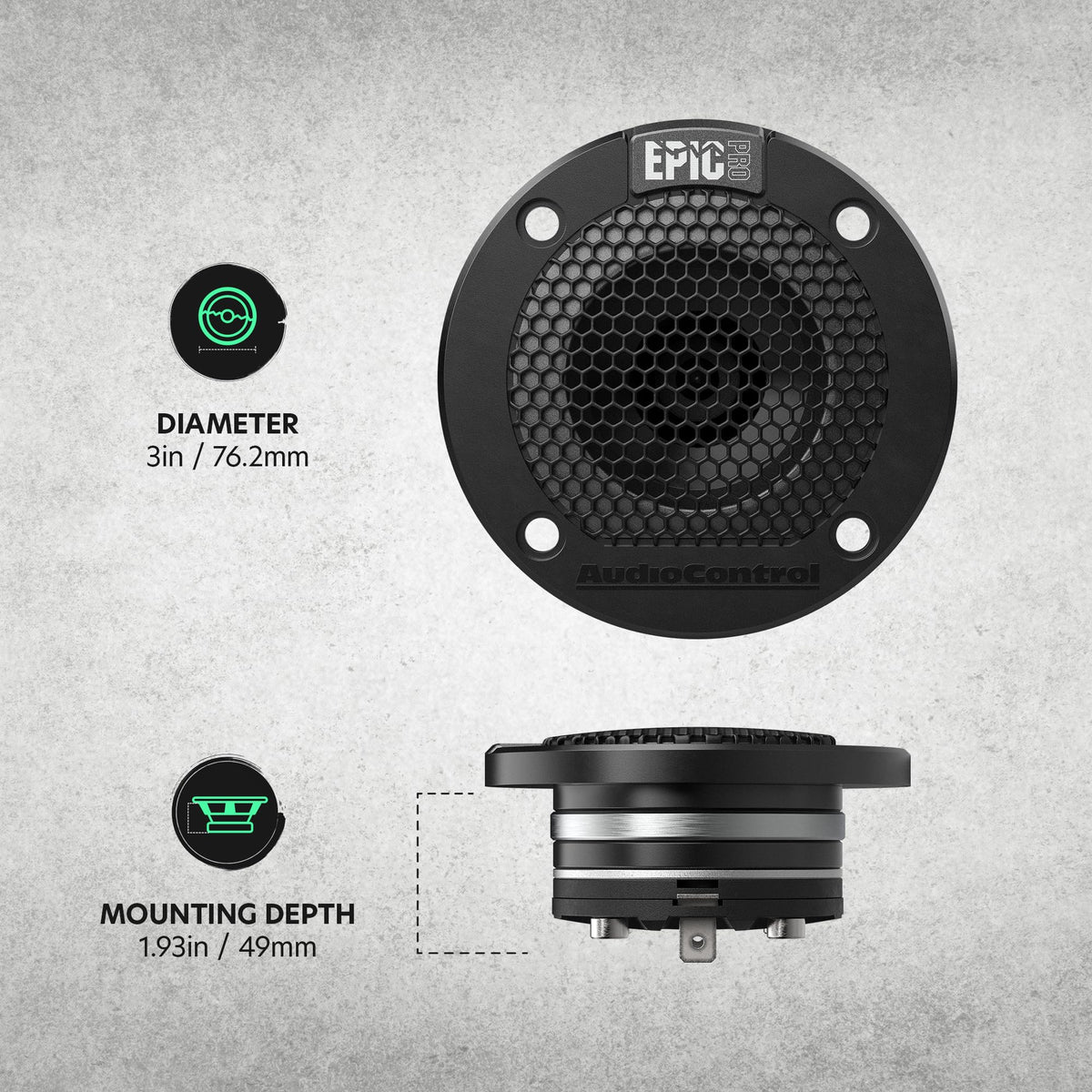 AudioControl EPICPRO3NT close-up phase cap showing improved dispersion benefit