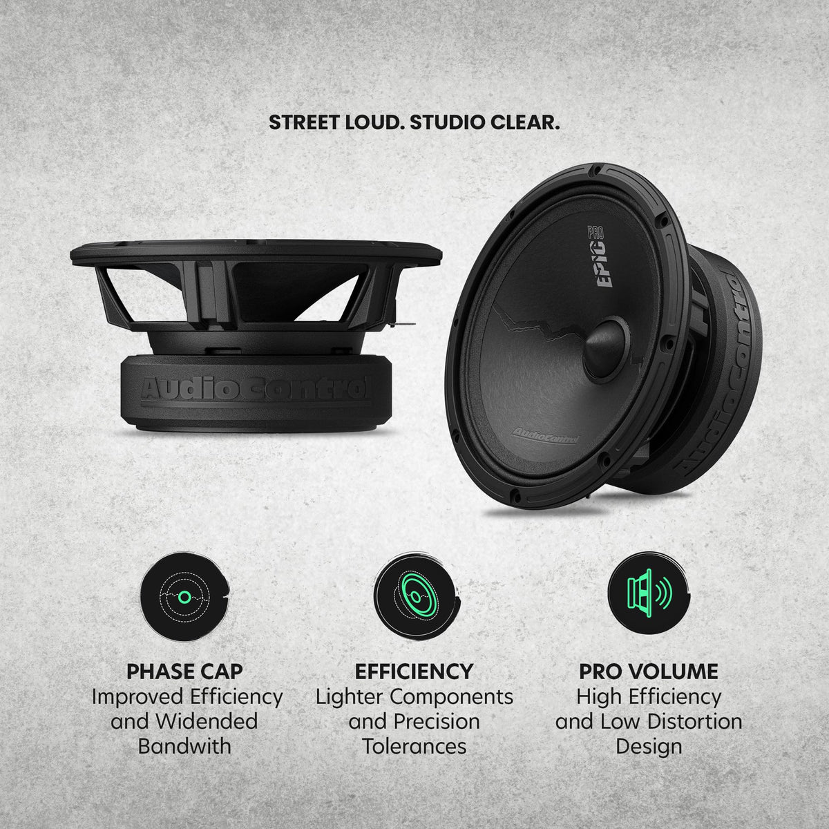 AudioControl EpicPRO6X phase-cap dust cap enhances efficiency and bandwidth