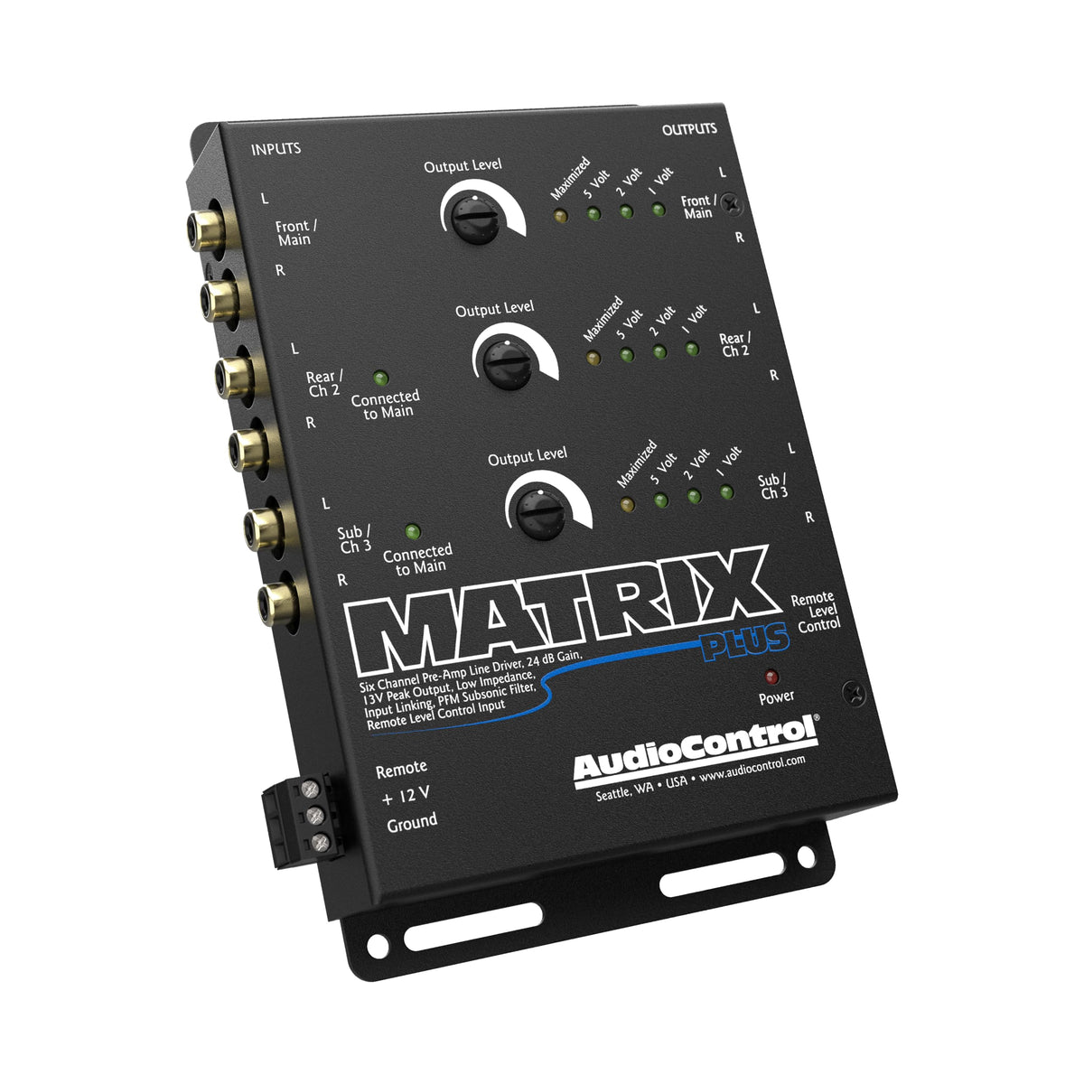 AudioControl Matrix Plus RCA inputs showing clean signal routing to amps.