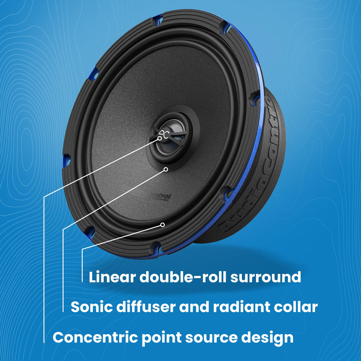 AudioControl PNW cone detail emphasizes rigid poly-mica cone for precise reproduction.