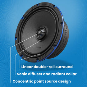 AudioControl PNW cone detail emphasizes rigid poly-mica cone for precise reproduction.