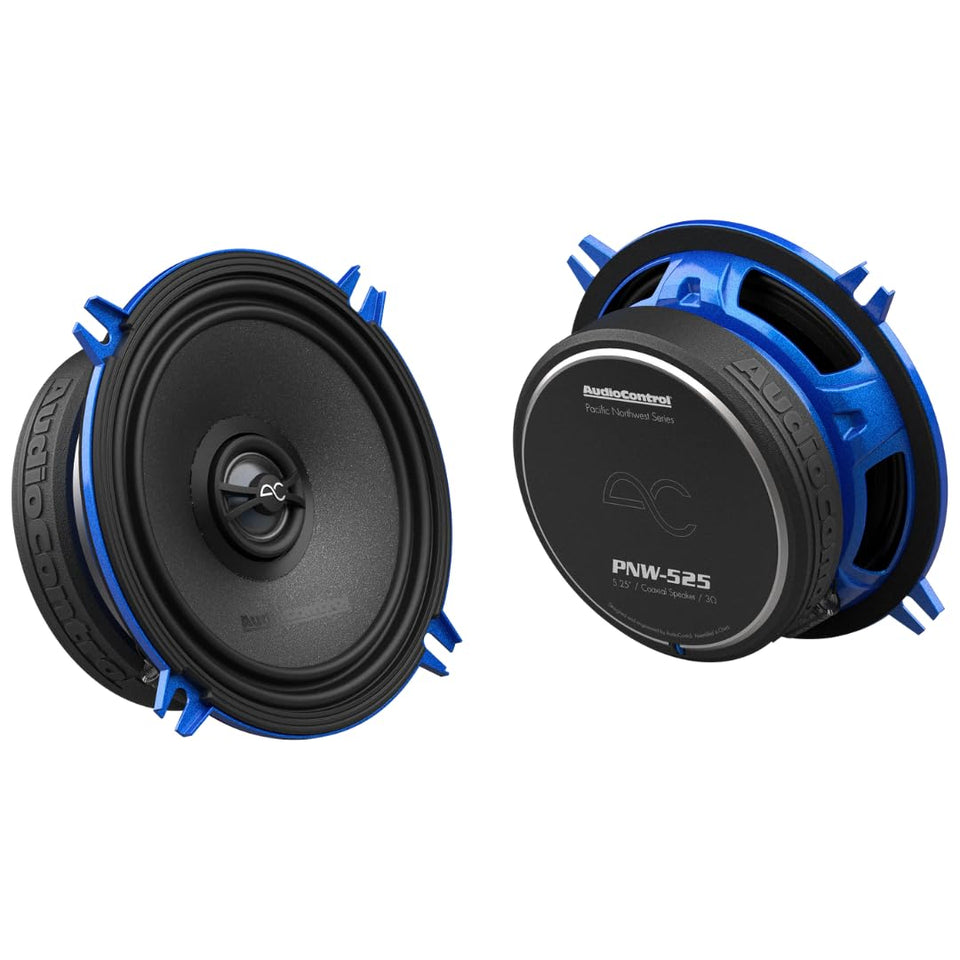 AudioControl PNW Series 5.25-inch coaxial speaker close-up highlighting high-efficiency motor for clear sound