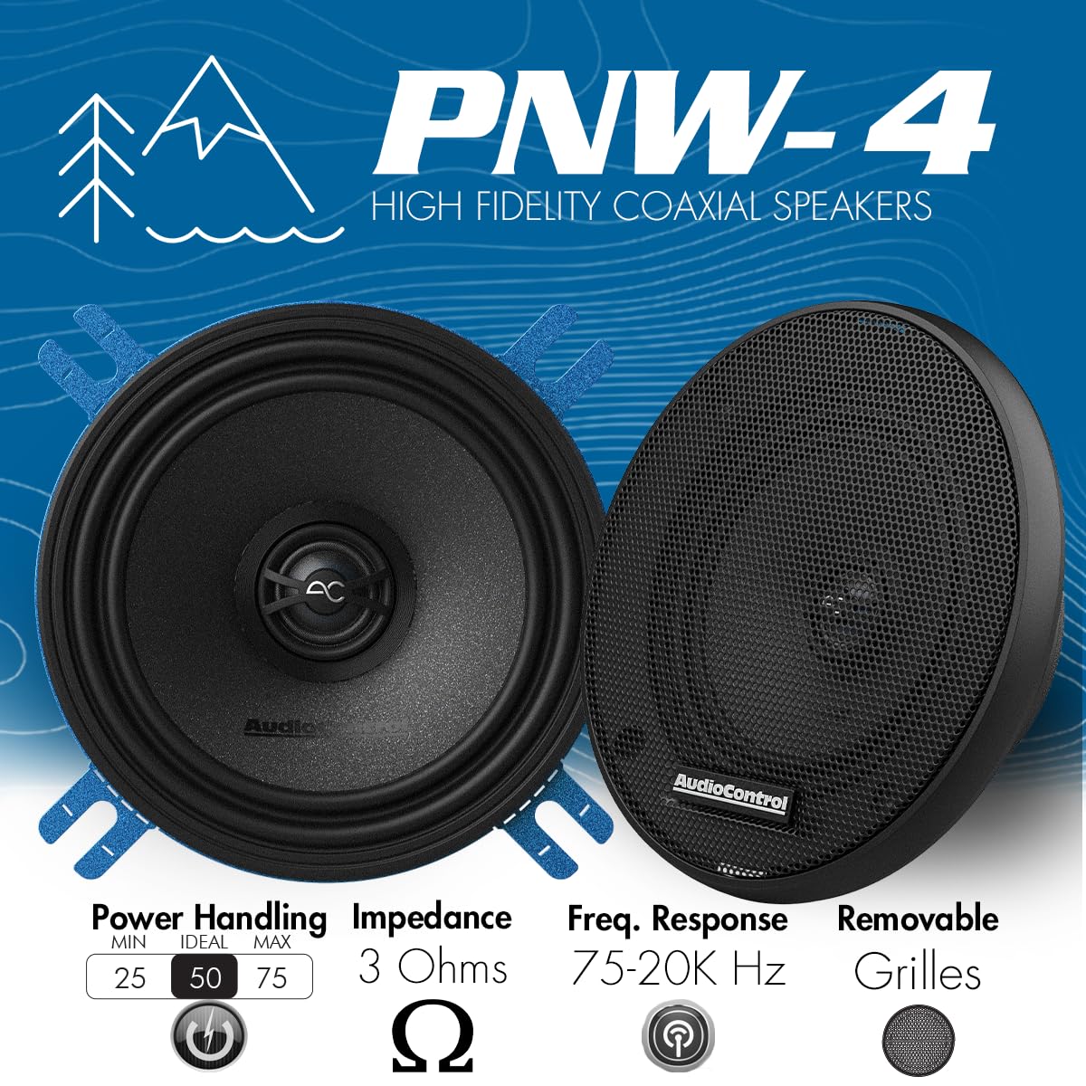 AudioControl PNW poly-mica cone detail emphasizing rigid construction for precise sound