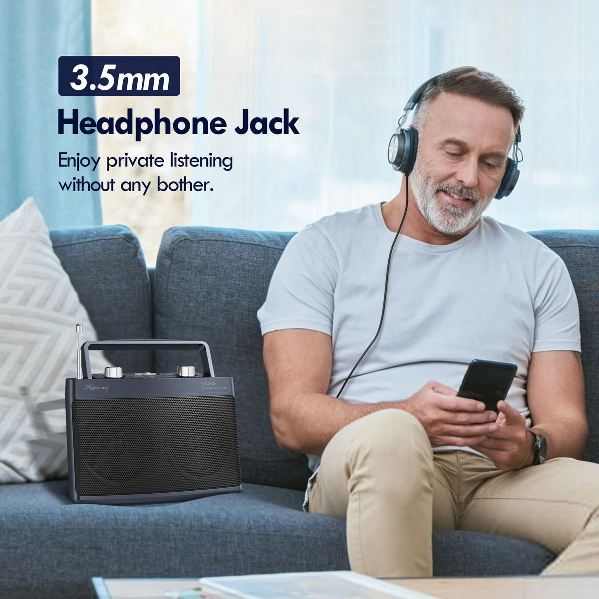 Audiocrazy portable radio perfect for camping with Bluetooth and AUX