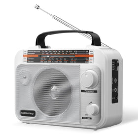 Audiocrazy AMFM-SW radio front view, compact for easy desk listening.