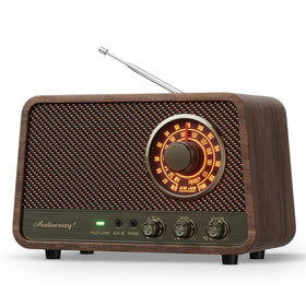 Audiocrazy front view showing wood finish and retro styling, enhances room decor