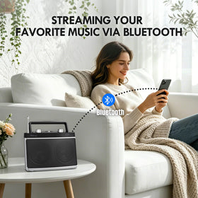 Audiocrazy radio on kitchen counter, ideal for news and music.