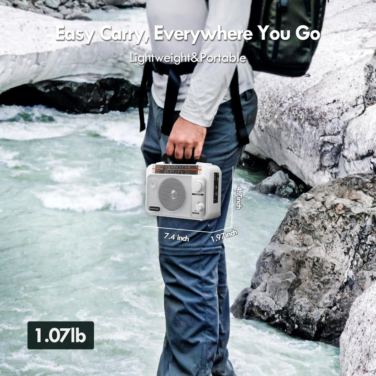 Audiocrazy portable design fits indoors or outdoors.