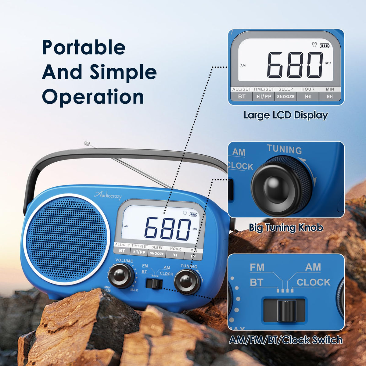Audiocrazy portable radio AC adapter for home power.