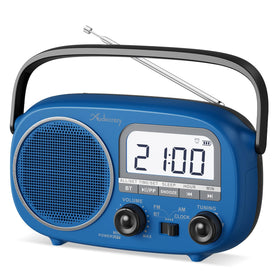Audiocrazy portable radio front cobalt blue view with clear reception.