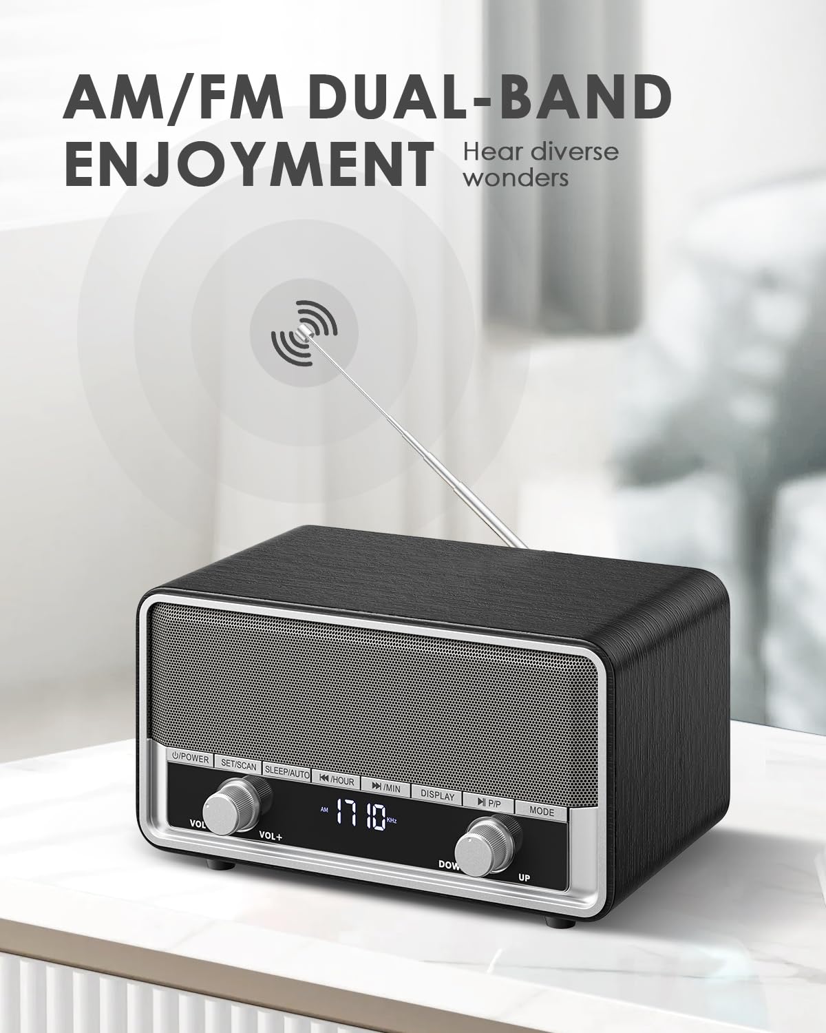 Audiocrazy side controls and knobs for tactile, senior-friendly use