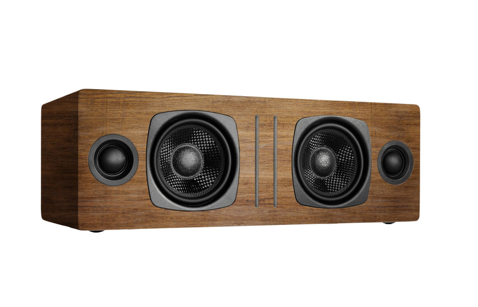 Audioengine A2+ front view showing compact design ideal for small desks