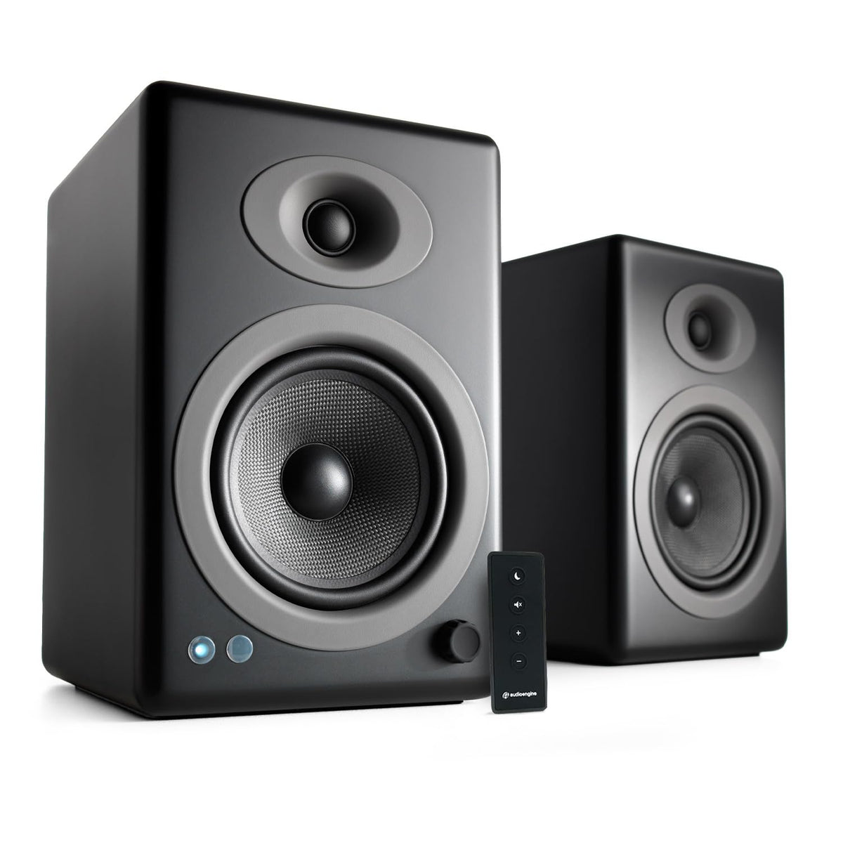 Audioengine A5+ front view delivering room-filling, high-fidelity sound.