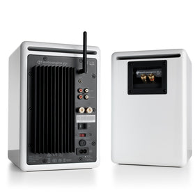 Audioengine A5+ side profile highlighting sleek cabinet and elegant silhouette