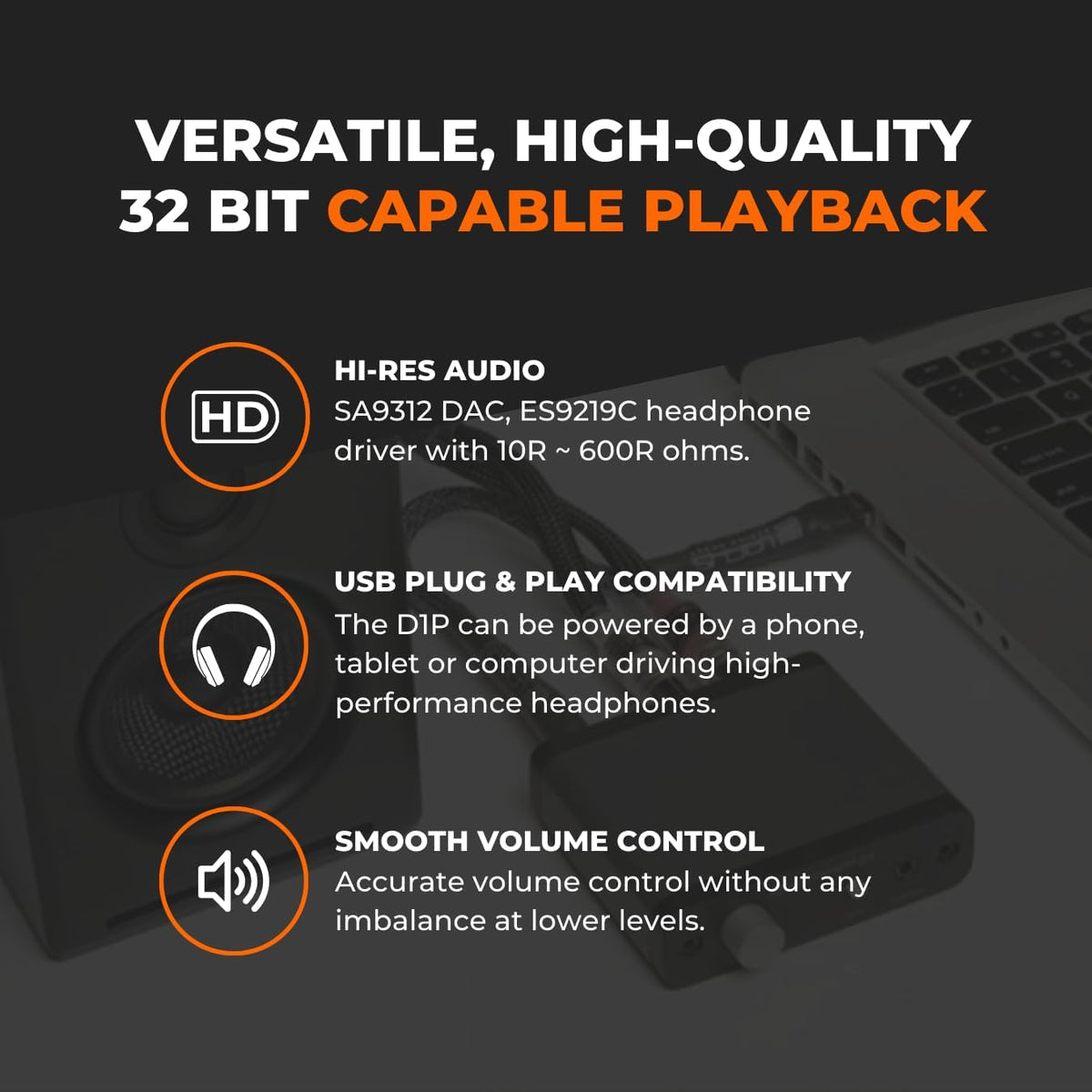 Audioengine D1P switchable output supports headphones or speakers.