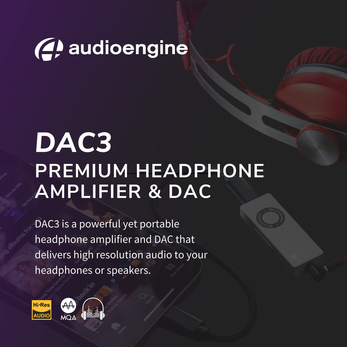 Audioengine DAC3 supports MQA and DSD for high-fidelity formats.