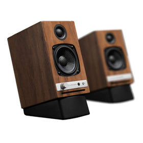 Audioengine DS1 in home office scene illustrating improved stereo image and tidy workspace