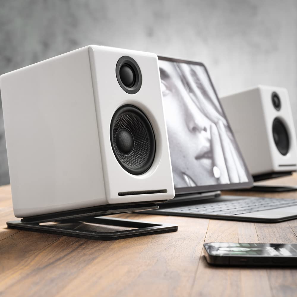 Audioengine DS1M with compact speaker demonstrating scale and space-saving benefit