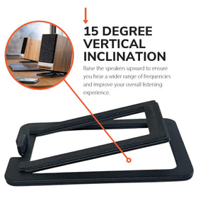 Side profile of Audioengine DS1M showing 15° tilt for accurate listening and imaging