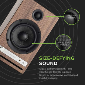 Audioengine HD4 built-in 24-bit DAC improves digital playback quality.