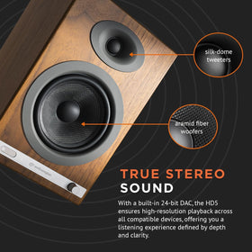 Audioengine HD5 on a desk or shelf for studio-grade listening sessions.