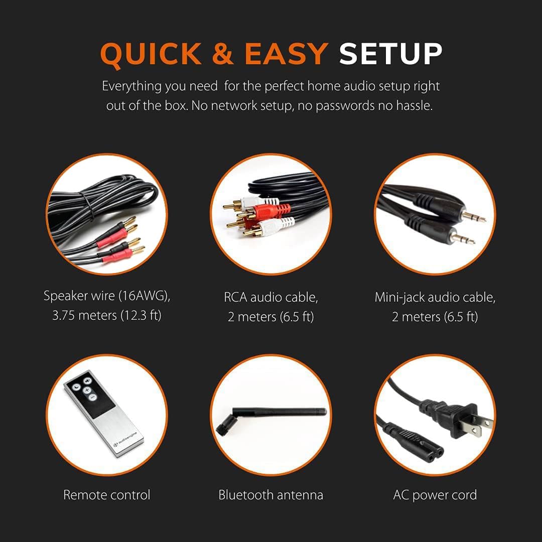 Audioengine HD5 remote and cables simplify setup and control.