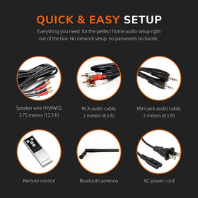 Audioengine HD5 remote and cables simplify setup and control.