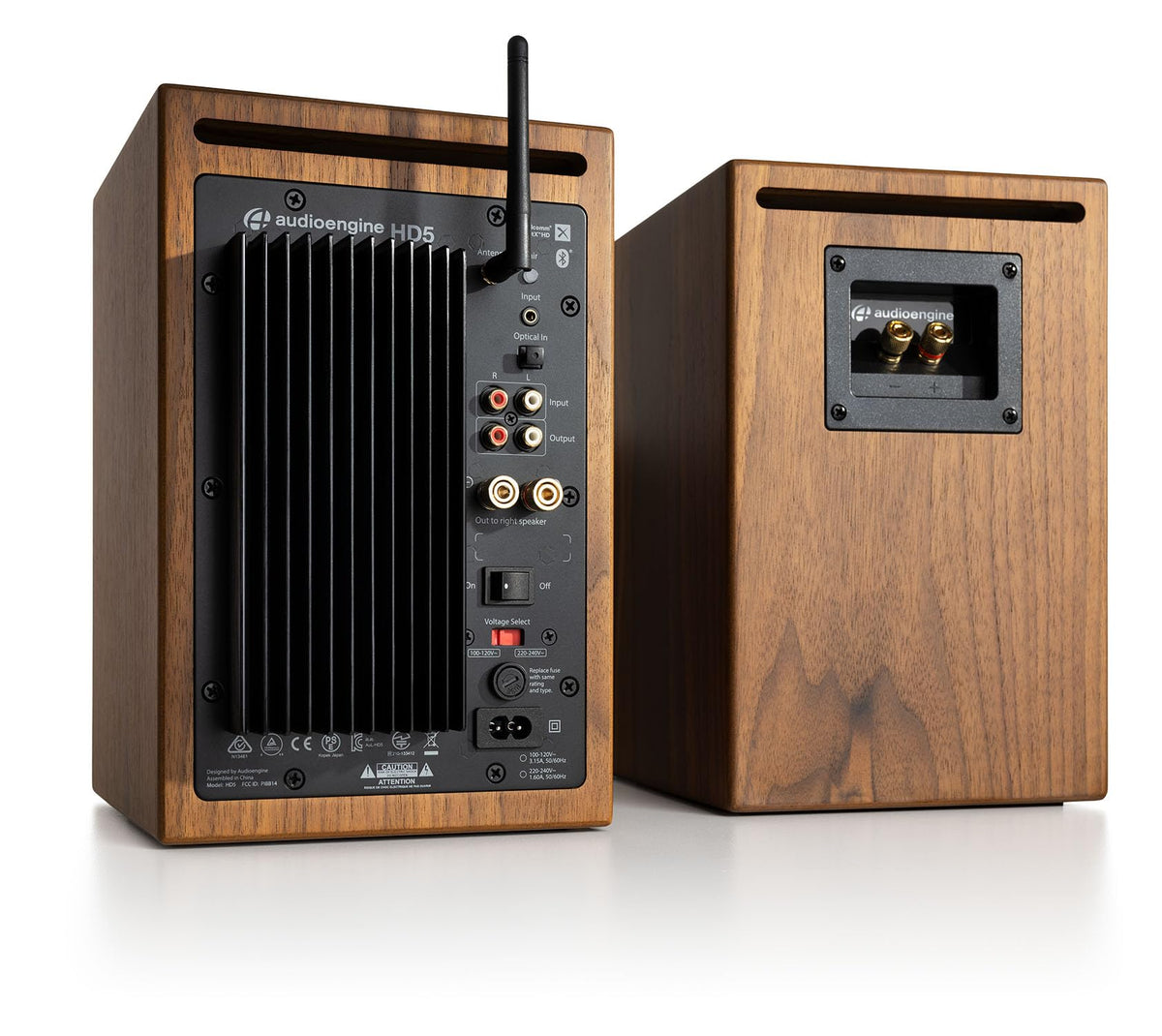 Audioengine HD5 right speaker front view showing 150W power for vibrant audio.