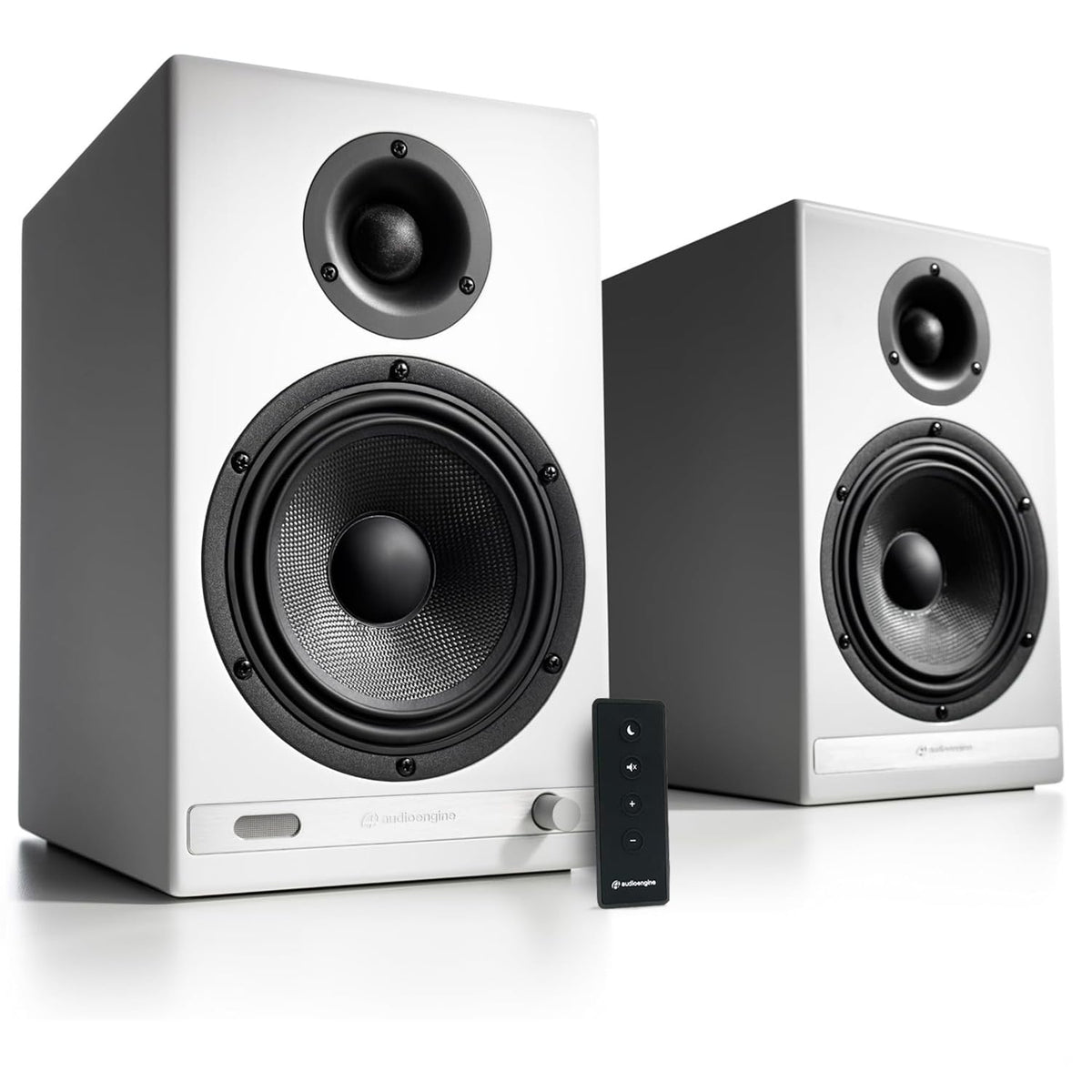 Audioengine HD6 real wood veneer finish complements living rooms