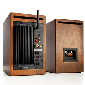 Audioengine HD6 real wood veneer finish enhances room aesthetics