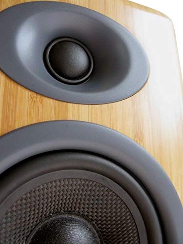 Audioengine P4 bamboo cabinet offers warm aesthetics and acoustic clarity.
