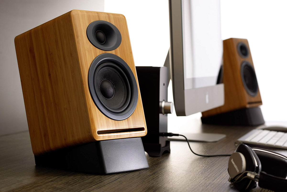 Audioengine P4 bamboo woofer delivers tight, musical low end.