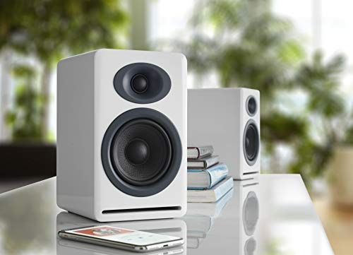 Audioengine P4 on a tidy desk setup delivering balanced stereo imaging.