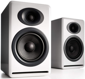 Audioengine P4 front-ported design enhances bass clarity for desktop setups.