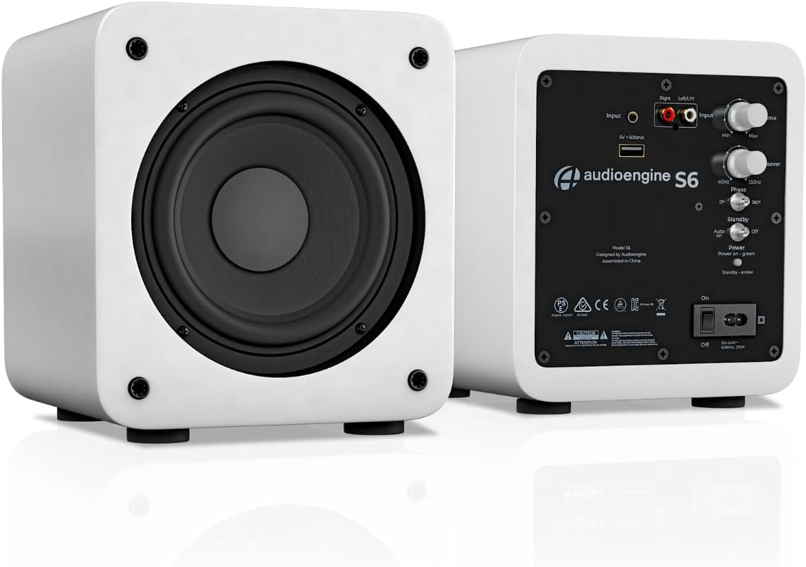 Audioengine S6 210-watt powered subwoofer brings powerful bass to home theater.