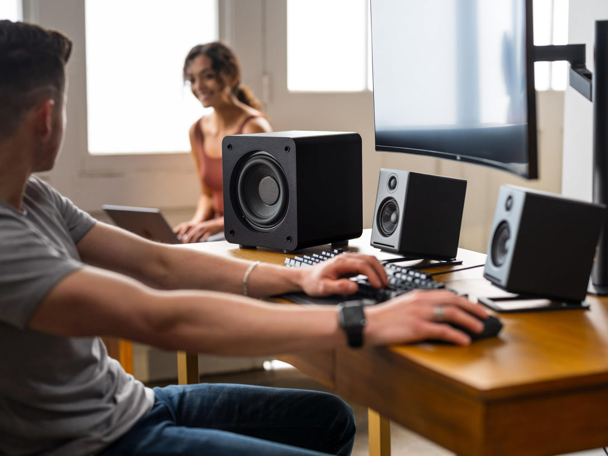 Audioengine S6 210-watts peak powers dynamic listening and viewing.