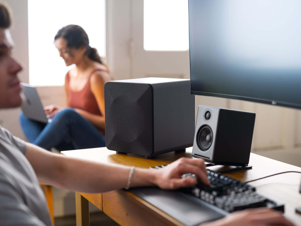 Audioengine S6 supports music playback with precise low-end across formats.