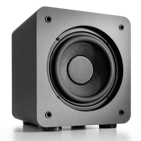 Audioengine S6 powered subwoofer demonstrates 210W peak capability for dynamic sound.