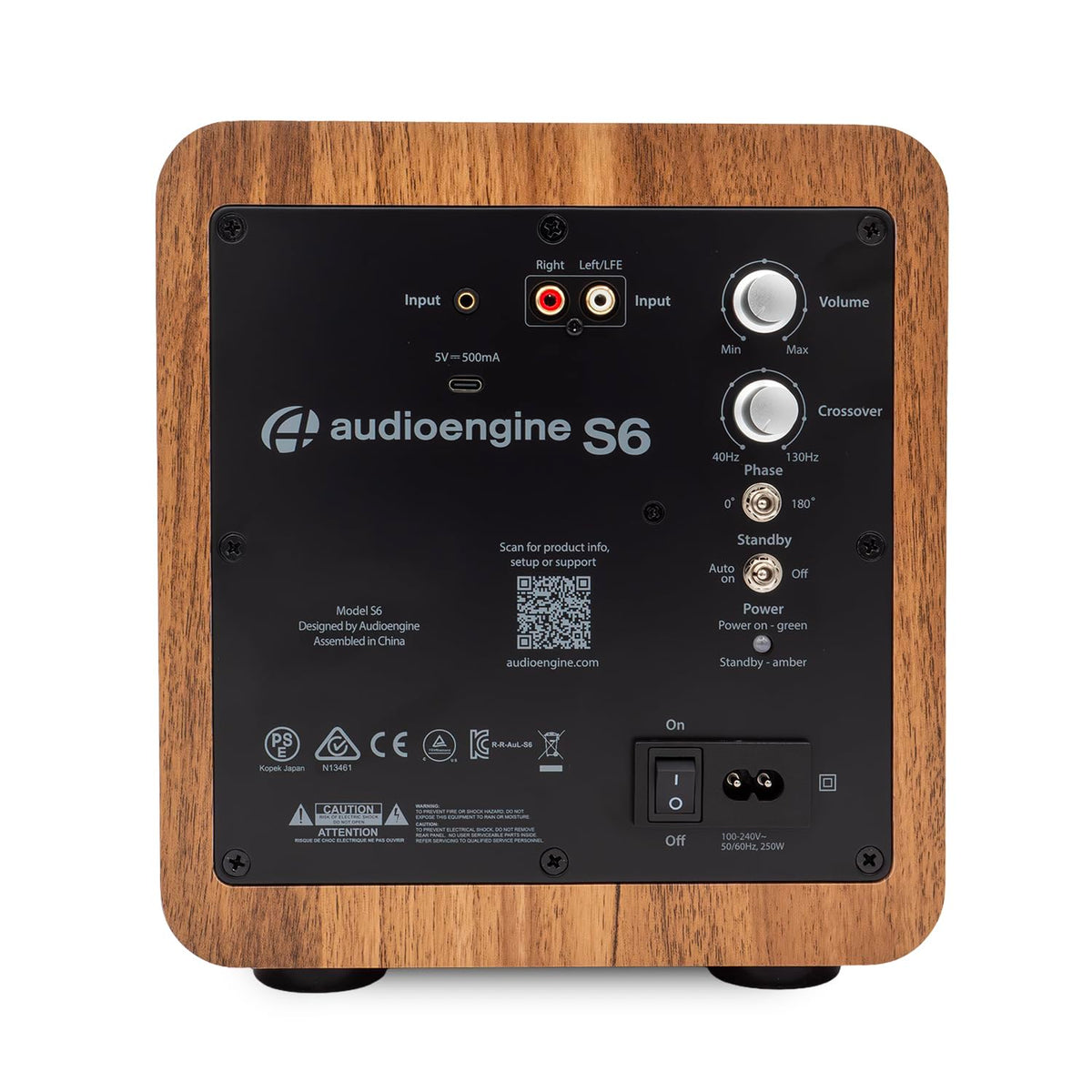 Audioengine S6 back panel with connectors for easy setup