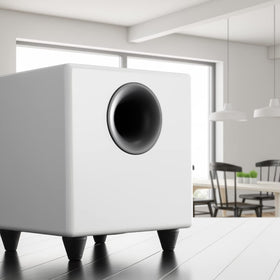 Down-firing design of Audioengine S8 delivers punchy bass.