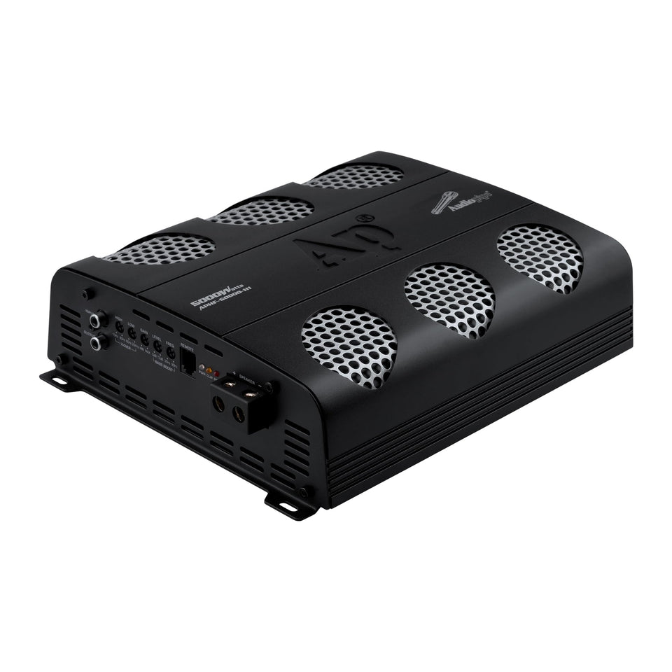 Audiopipe 5000W full-range Class D amplifier front view showing compact power