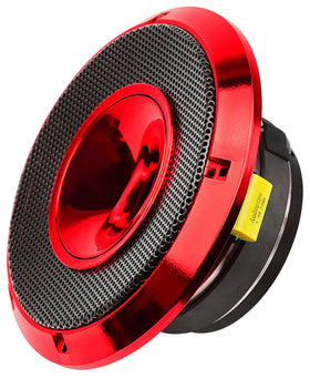 Audiopipe angled shot highlighting candy red finish and Ap logo