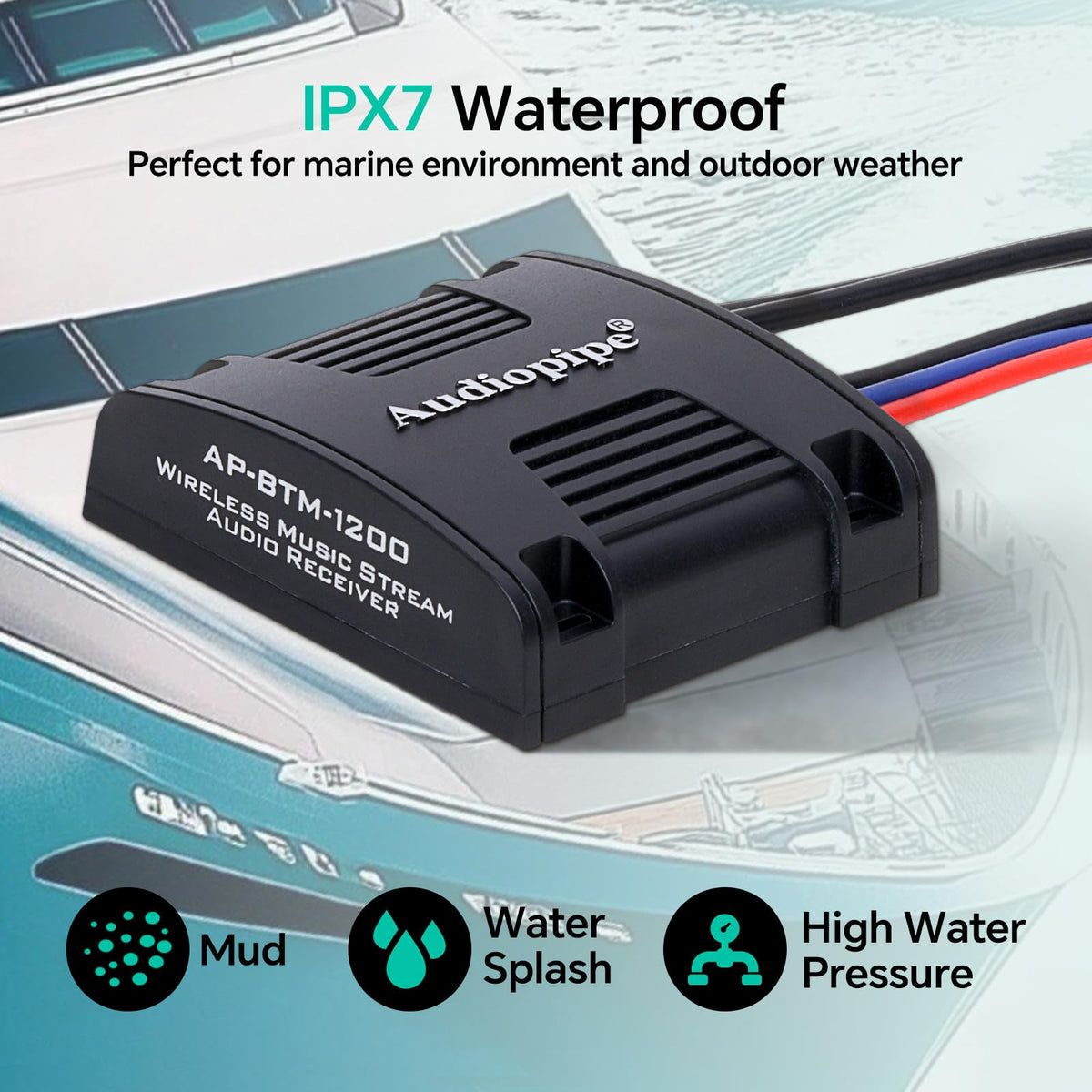 Audiopipe AP-BTM-1200 next to a ruler showing compact size for tight installation spaces