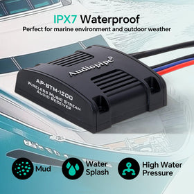Audiopipe AP-BTM-1200 next to a ruler showing compact size for tight installation spaces