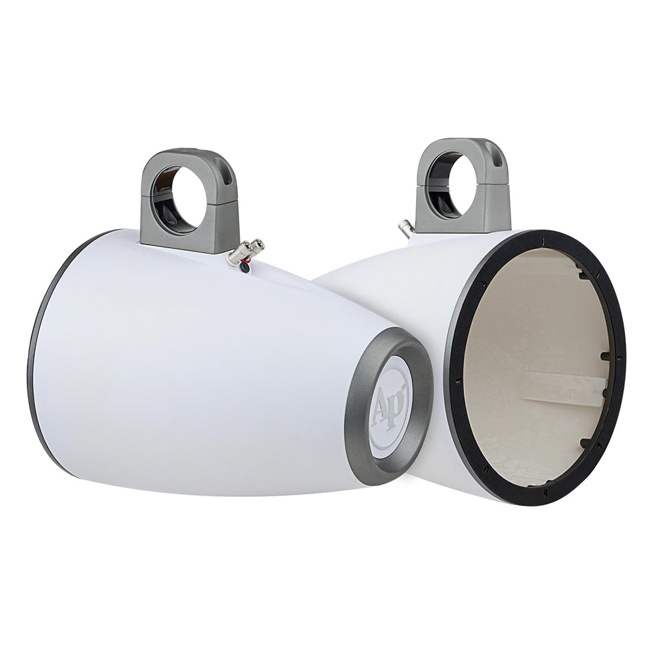 Audiopipe APMP-1001WETW tower enclosure side view shows versatile mounting for marine speakers