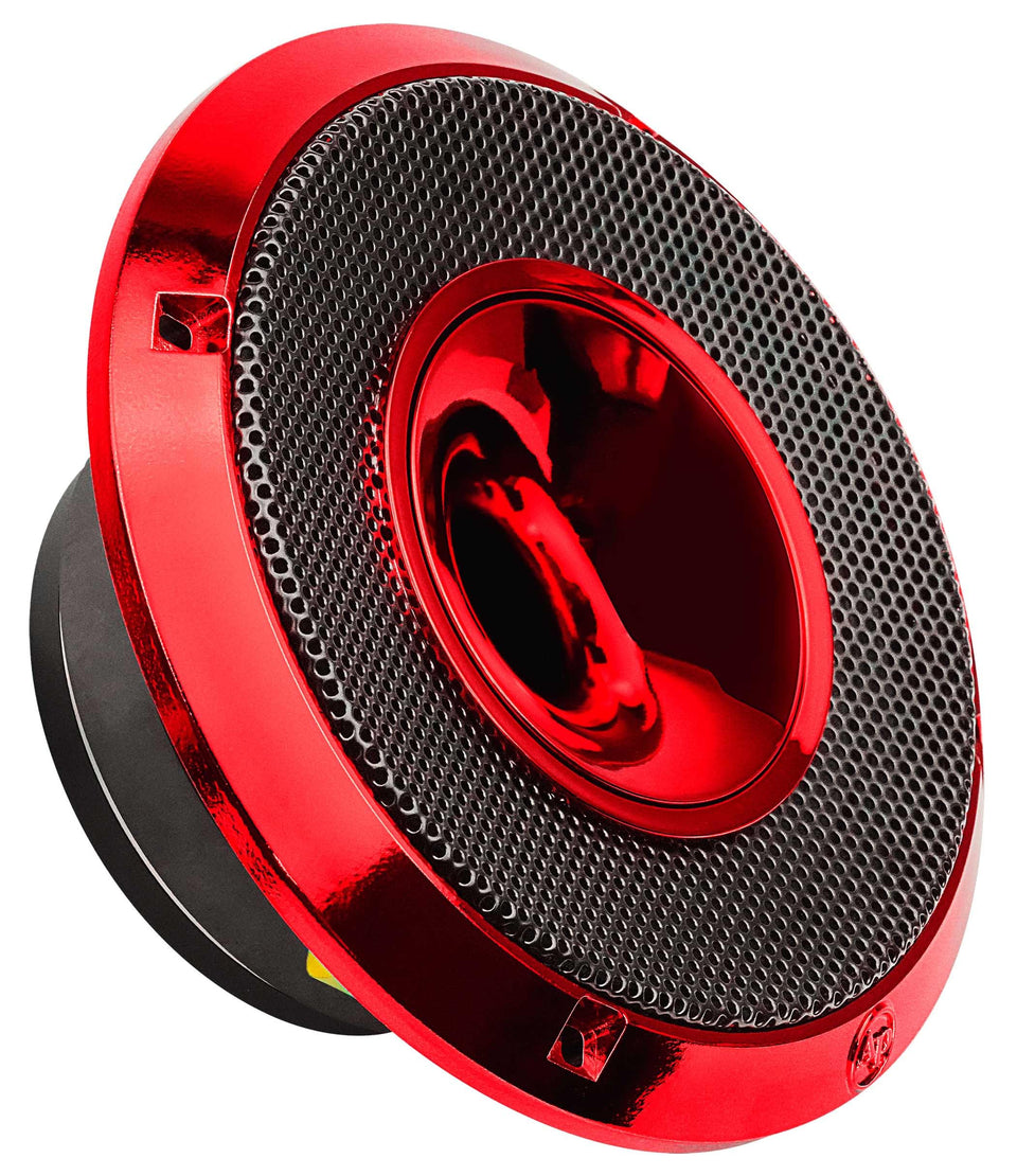 Audiopipe front view with candy red grill showing style and protection