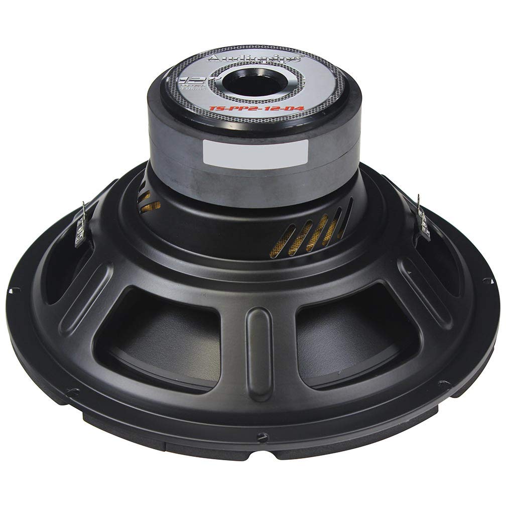 Audiopipe 12" subwoofer installed in car trunk showing improved bass impact