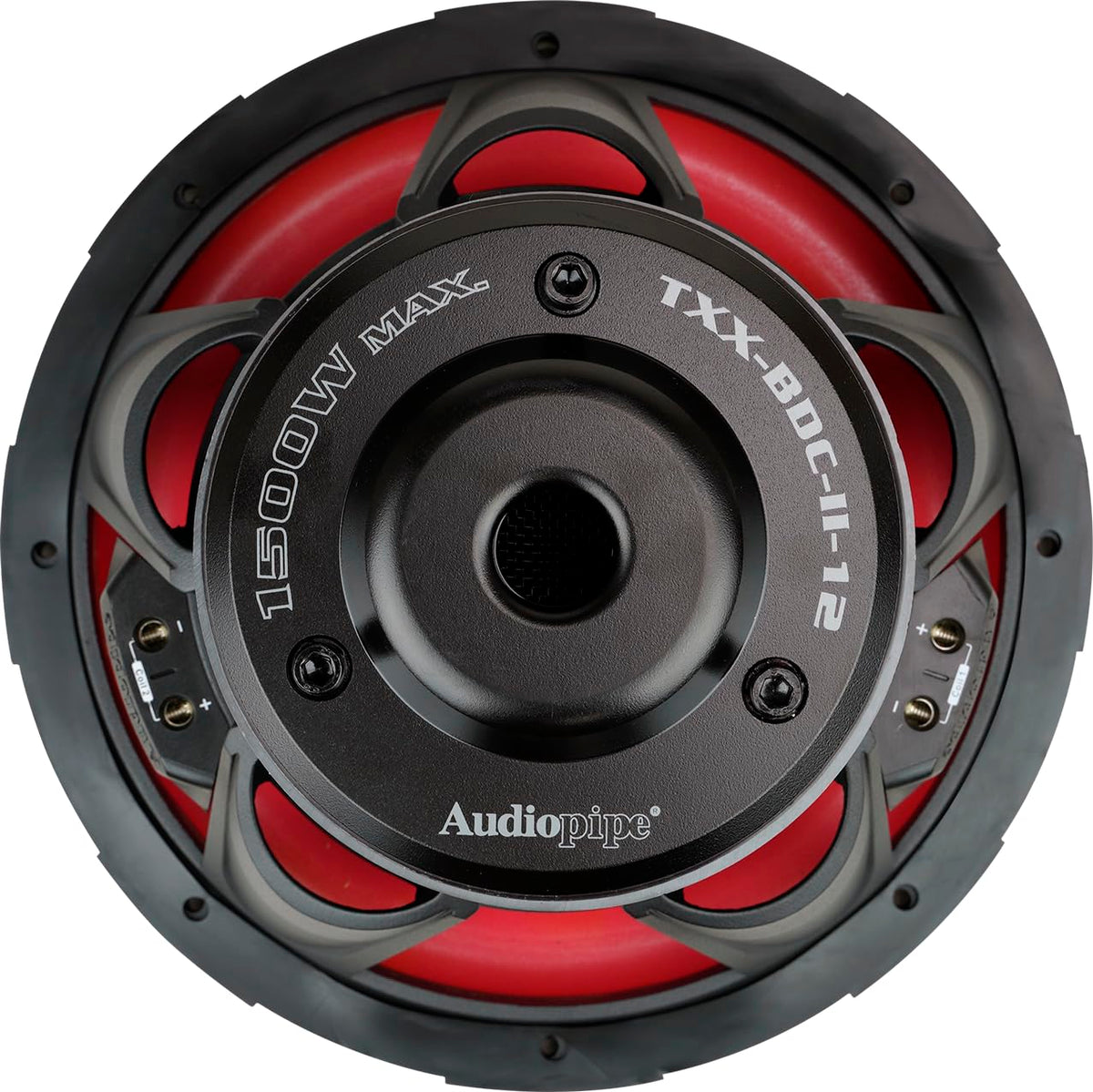 Audiopipe TXX-BDC-II-12 aluminum basket profile for rigid response and heat management.