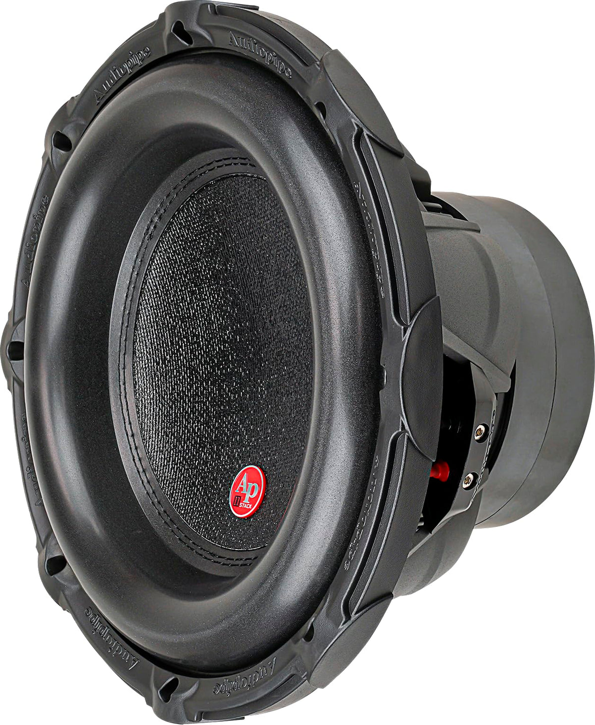Audiopipe TXX-BDC-II-12 dual 4-ohm voice coil detail highlights robust power handling.