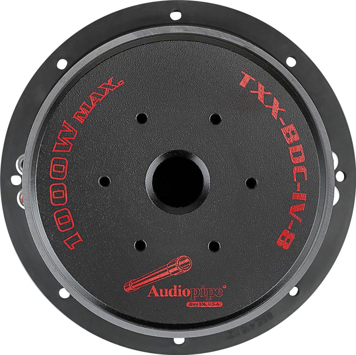Audiopipe TXX-BDC-IV-8 cone detail shows Kevlar fiber composite